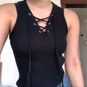 Zara Black Ribbed Tie Up Tank Top